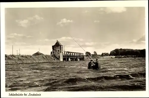 Ak Lindaunis Boren an der Schlei in Angeln, Schleibrücke