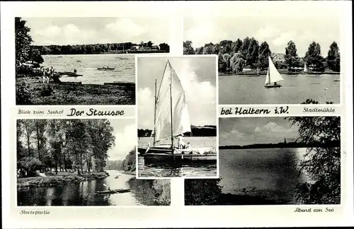 Ak Haltern in Westfalen, Stausee, Kurhotel Seehof, Stadtmühle, Stever, Segelboot