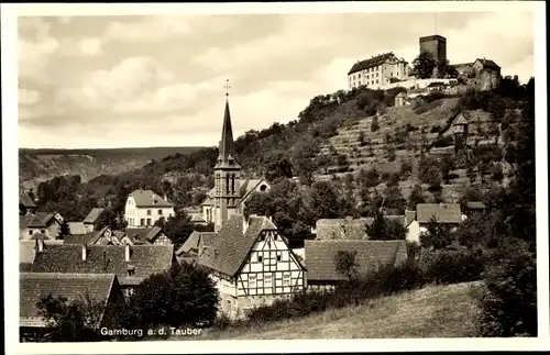 Ak Gamburg an der Tauber Werbach, Ansicht mit Kirche und Schloss Gamburg