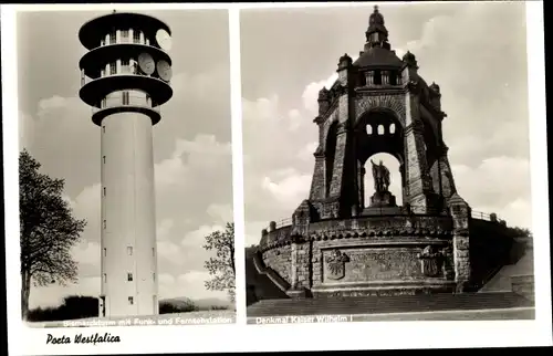 Ak Porta Westfalica an der Weser, Kaiser-Wilhelm-Denkmal, Bismarckturm, Fernsehturm