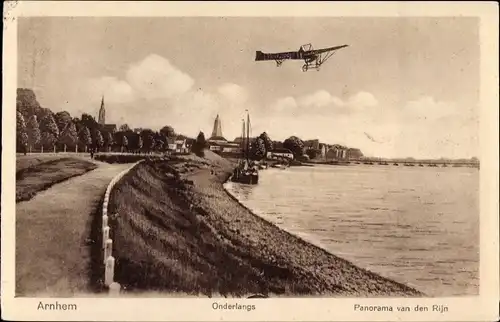 Ak Arnhem Gelderland Niederlande, Onderlangs, Panorama van den Rijn, Flugzeug