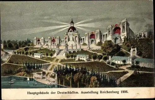 Künstler Ak Liberec Reichenberg Stadt, Hauptgebäude der Deutschböhmischen Ausstellung 1906