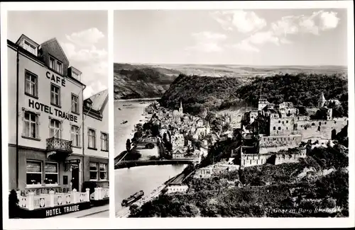 Ak Sankt Goar am Rhein, Hotel Cafe Traube, Burg Rheinfels