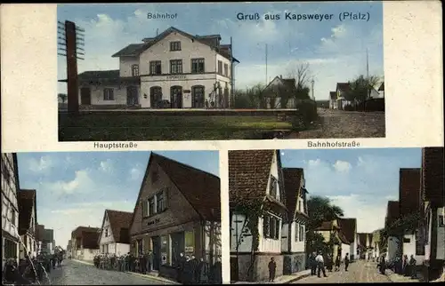 Ak Kapsweyer in der Pfalz, Bahnhof, Hauptstraße, Bahnhofstraße