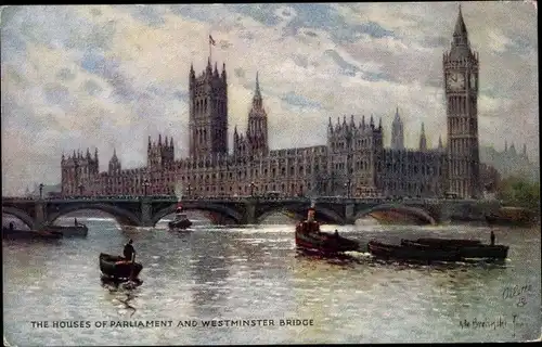 Künstler Ak Breanski, London City, The Houses of Parliament and Westminster Bridge