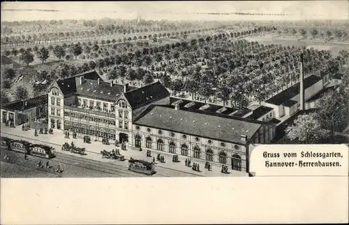 Ak Herrenhausen Hannover in Niedersachsen, Schlossgarten mit Gasthaus