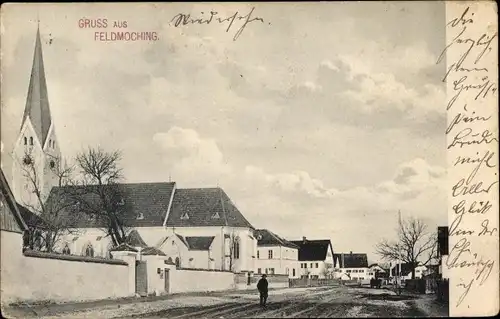 Ak Feldmoching München Bayern, Teilansicht mit Kirche