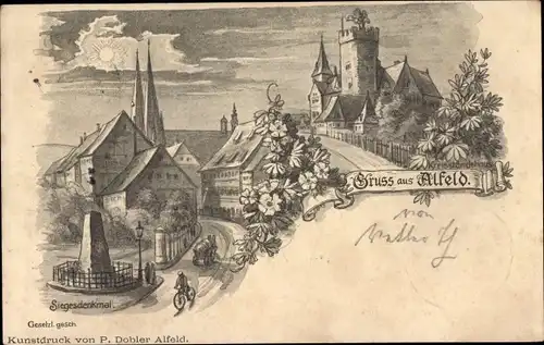 Litho Alfeld an der Leine, Kreisständehaus, Siegesdenkmal