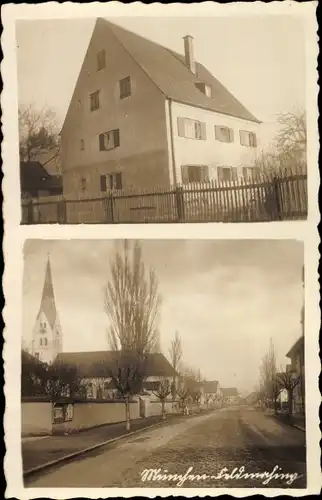 Foto Ak Feldmoching München Bayern, Ortsansichten, Kirche, Wohnhaus, 1938