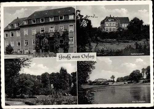 Ak Orsoy Rheinberg am Niederrhein, Marienhospital, Liegewiese, Kuhteich