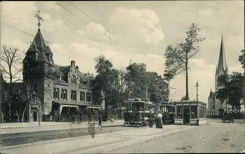 Ak Hannover, Pferdeturm und Petrikirche, Straßenbahn