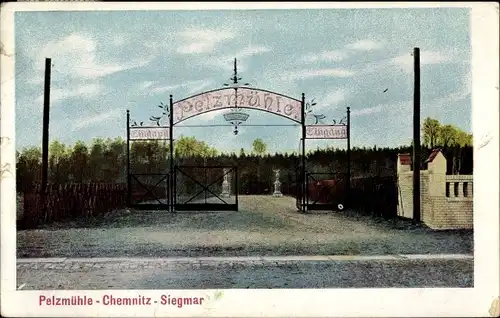 Ak Siegmar Chemnitz in Sachsen, Pelzmühle, Eingang