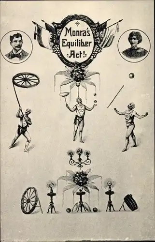 Ak Monra's Equiliber Act, Gleichgewichtskünstler, Artisten