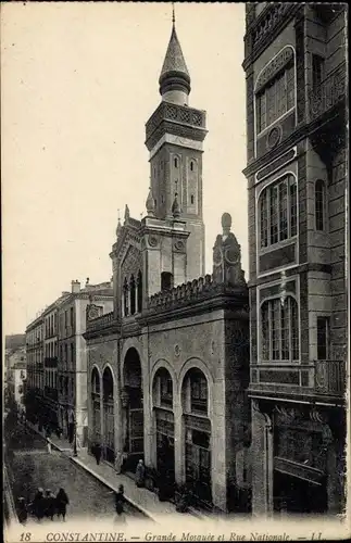 Ak Constantine Algerien, Grande Mosquée et Rue Nationale