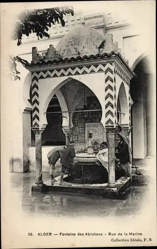 Ak Algier Alger Algerien, Fontaine des Ablutions, Rue de la Marine