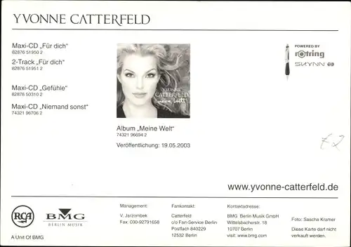 Ak Sängerin und Schauspielerin Yvonne Catterfeld, Autogramm, Portrait