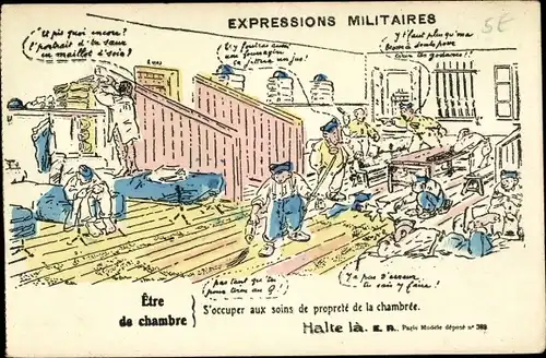 Künstler Ak Expressions Militaires, S'occuper aux soins de propreté de la chambrée