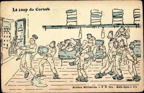 Künstler Ak Le coup du Cornet, Scenes Militaires