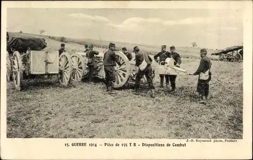 Ak Guerre 1914, Piece de 155 T R, Dispositions de Combat, Geschütz, I. WK