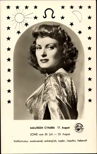 Ak Schauspielerin Maureen O' Hara, Sternzeichen Löwe, Leo, 23. Juli bis 22. August, Portrait