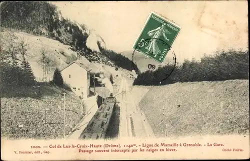 Ak Lus la Croix Haute Drôme, Ligne de Marseille a Grenoble, La Gare