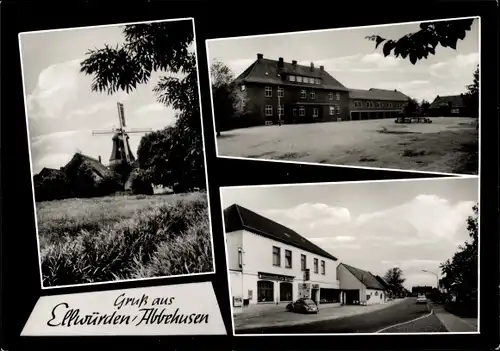 Ak Abbehusen Ellwürden Nordenham, Straßenpartie, Windmühle