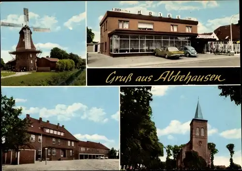 Ak Abbehausen Nordenham in Oldenburg, Windmühle, Hotel Café Venema, Kirche