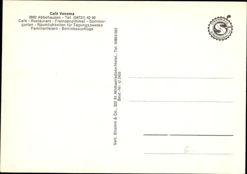 Ak Abbehausen Nordenham in Oldenburg, Windmühle, Hotel Café Venema, Kirche