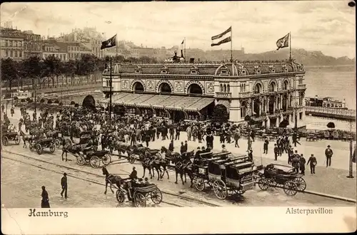 Ak Hamburg Mitte Altstadt, Alsterpavillon, Kutsche