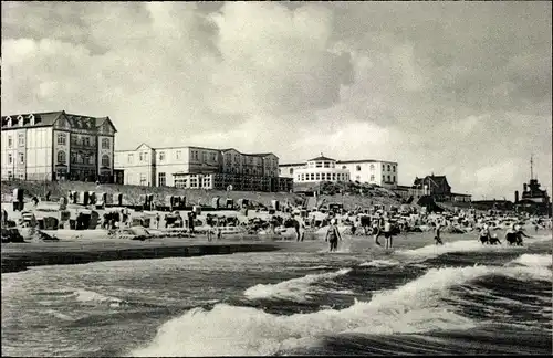 Ak Nordseebad Wangerooge in Ostfriesland, Strand mit Hotels