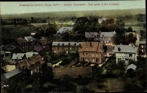 Ak Forges les Eaux Seine Maritime, Station Thermale, Vue prise a vol d'oiseau