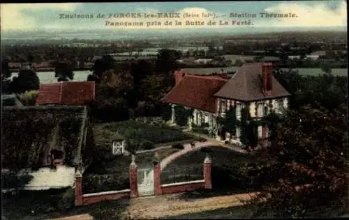 Ak Forges les Eaux Seine Maritime, Station Thermale, Panorama pris de la Butte de la Ferte