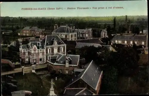 Ak Forges les Eaux Seine Maritime, Station Thermale, Vue prise a vol d'oiseau