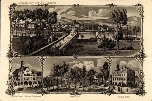 Ak Litoměřice Leitmeritz Reg. Aussig, Kelchhaus, Friedhof, Rathaus