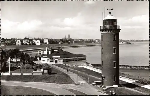 Ak Cuxhaven in Niedersachsen, Leuchtturm und Seepavillon