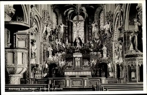 Ak Arenberg Koblenz am Rhein, Roter Hahn, Kirche, Innenansicht