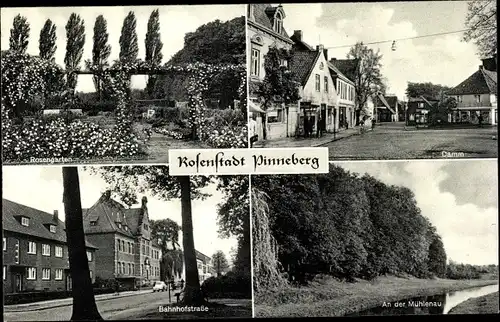 Ak Pinneberg in Schleswig Holstein, Rosengarten, Damm, Bahnhofstraße, Mühlenau
