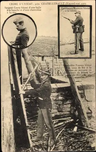 Ak Châtellerault Vienne, Crime d'Usseau, Mai 1905, Sergent Genty, Gendarme Masteau, Fuseau