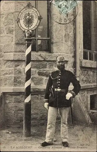 Ak Col de la Schlucht Vosges, Gendarme Allemand au Poste de la Frontière