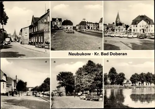 Ak Neubukow in Mecklenburg, Rathaus am Markt, Bahnhof, Mühlenteich, Straßenansichten