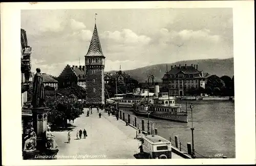 Ak Lindau am Bodensee Schwaben, Hafenpartie, Dampfer