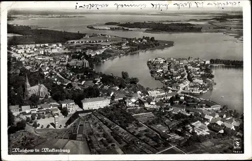 Ak Malchow in Mecklenburg, Fliegeraufnahme der Stadt