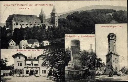 Ak Rochlitz an der Mulde, Rochlitzerberg, Friedrich August Turm, Restaurant auf dem Berg