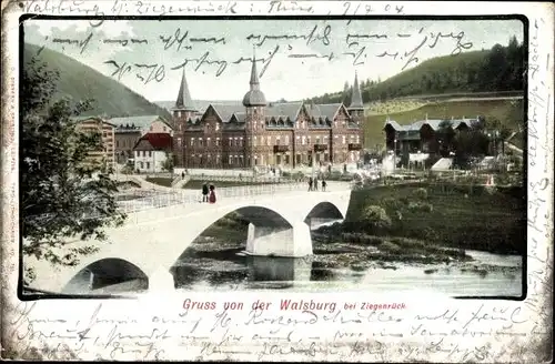 Ak Walsburg Eßbach in Thüringen, Blick auf den Ort mit Brücke