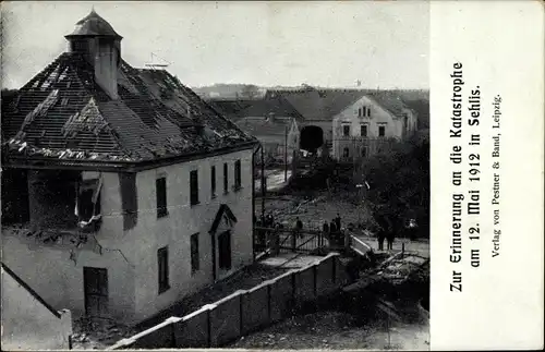 Ak Sehlis Taucha in Nordsachsen, Zur Erinnerung an die Katastrophe am 12.05.1912