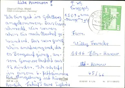 Ak Oberhof im Thüringer Wald, FDGB-Erholungsheim Rennsteig, Straßenpartie