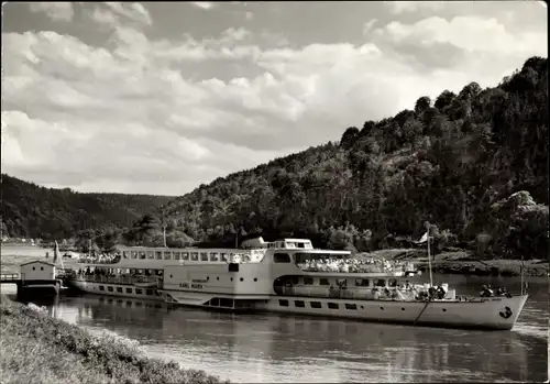 Ak Schmilka Bad Schandau in Sachsen, Elbdampfer MS Karl Marx, Weiße Flotte Dresden