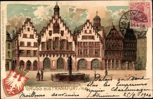 Litho Frankfurt am Main, der Römer, Wappen
