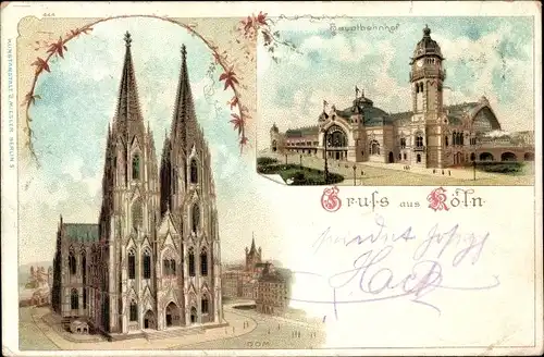 Litho Köln am Rhein, Dom, Hauptbahnhof