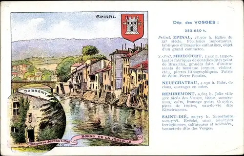 Wappen Ak Épinal Lothringen Vosges, Maison de Jeanne d'Arc, Bords de la Moselle
